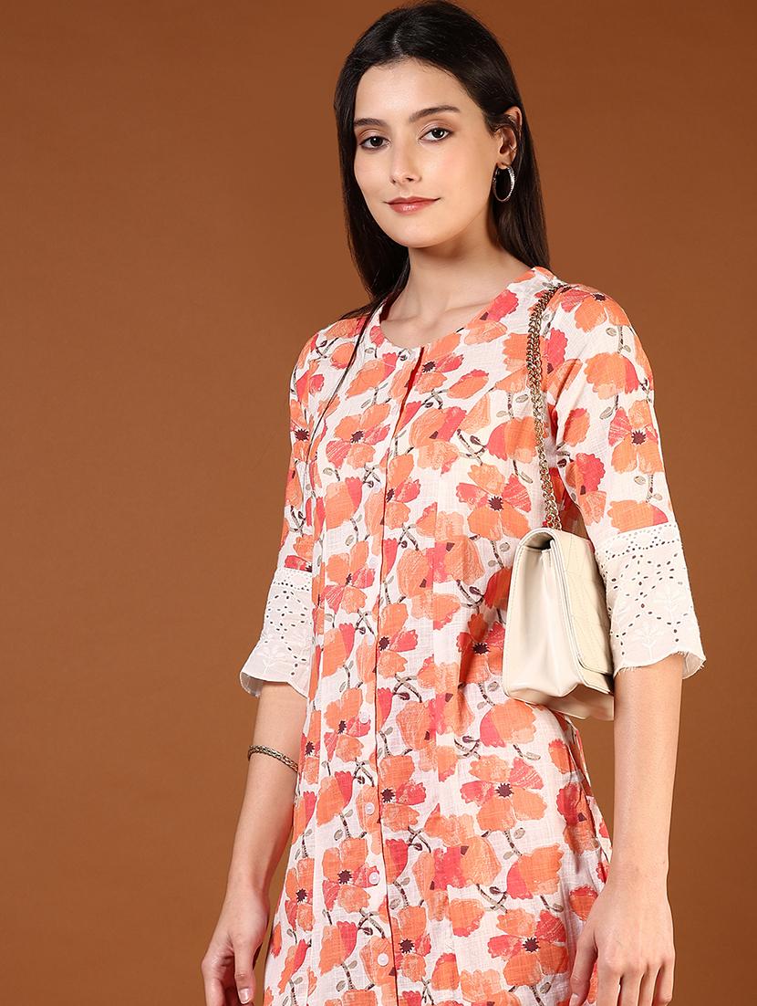 women three quarter sleeve a-line kurta - 21716660 - Standard Image - 4