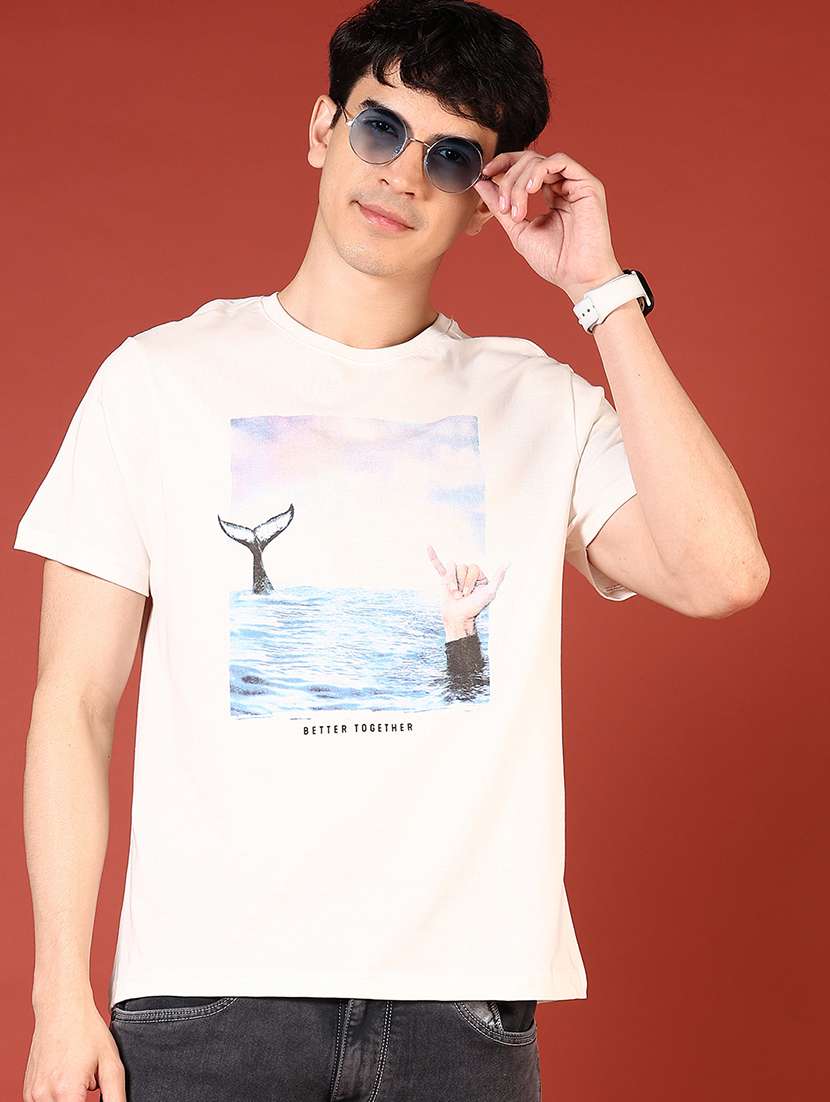 men front print round neck regular fit t-shirt - 21716662 -  Standard Image - 1