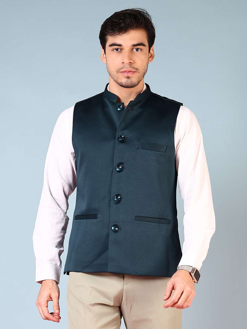 men mandarin neck regular fit nehru jacket