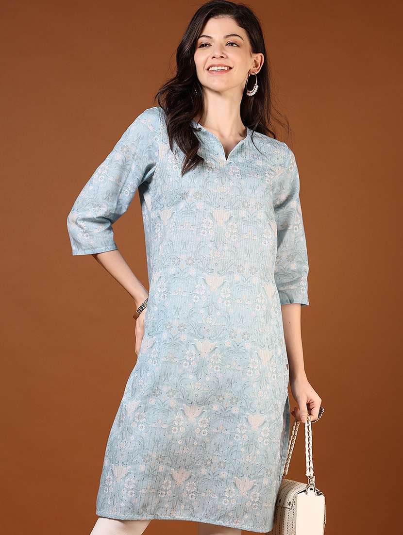 women three quarter sleeve straight kurta - 21716671 -  Standard Image - 4