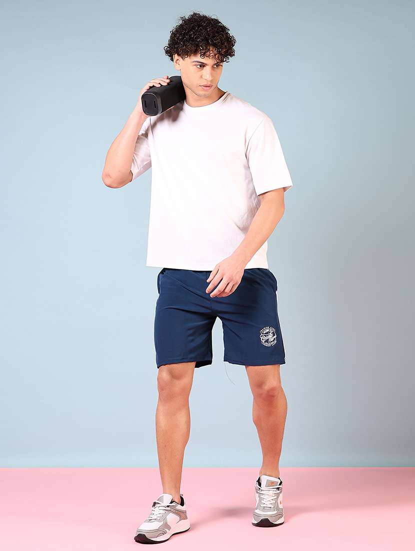 men blue placement mid rise shorts - 21716684 -  Standard Image - 4