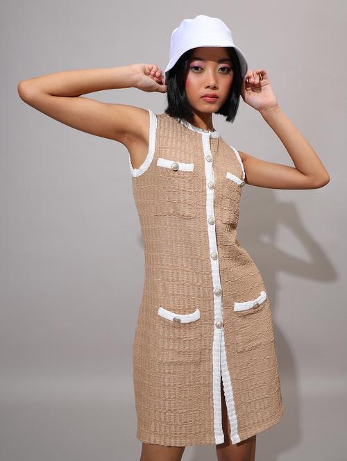 women beige self design sleeveless sheath dress - 21716722 -  Standard Image - 0