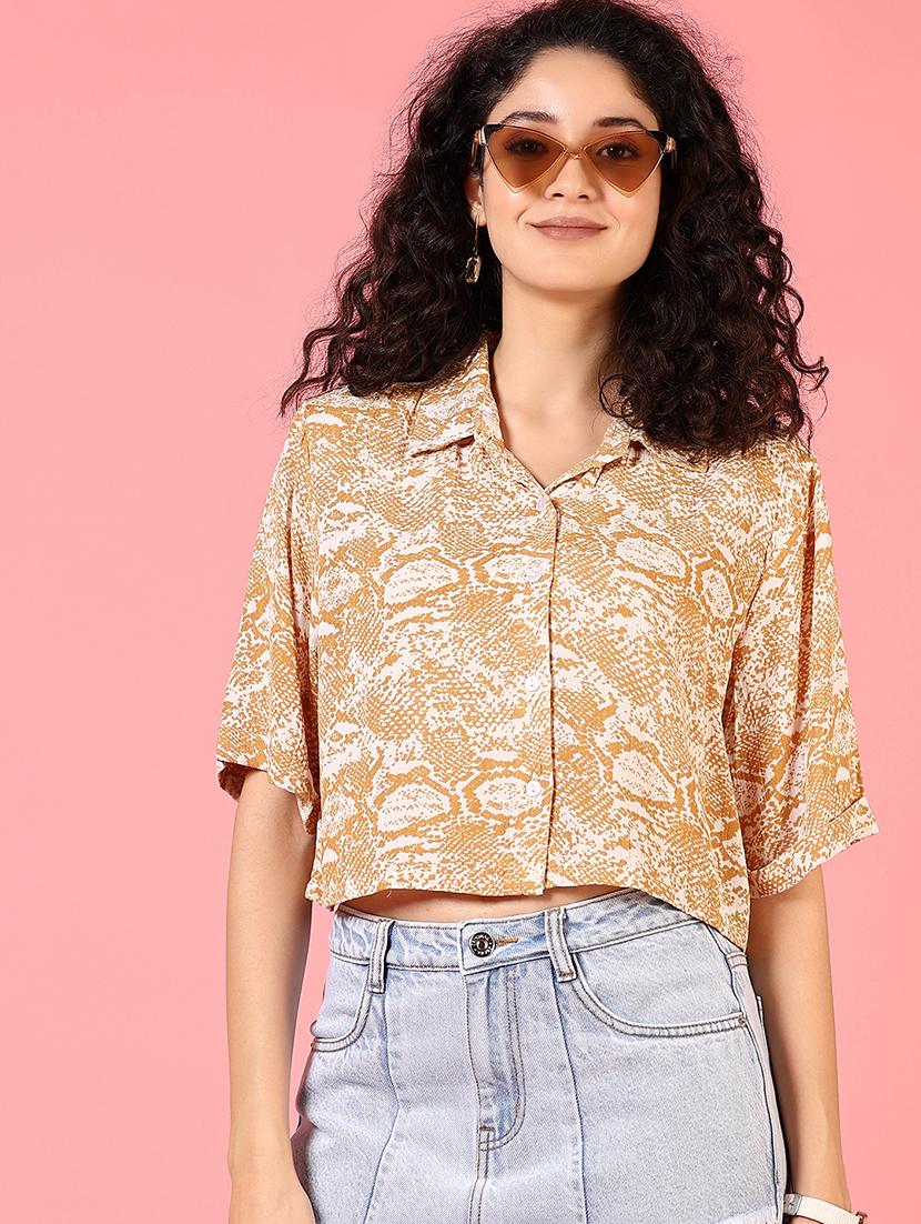 women printed collared crop shirt - 21716734 -  Standard Image - 1