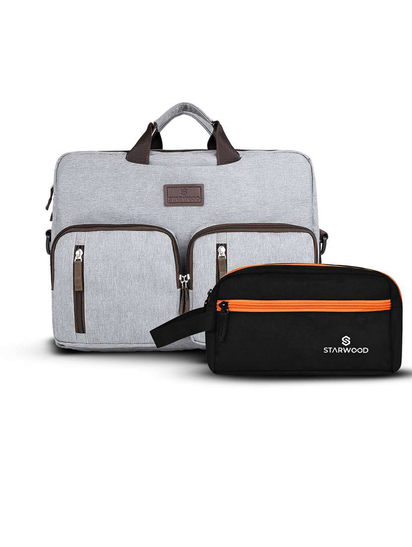 men solid adjustable strap laptopbag with pouch - 21716822 -  Standard Image - 1