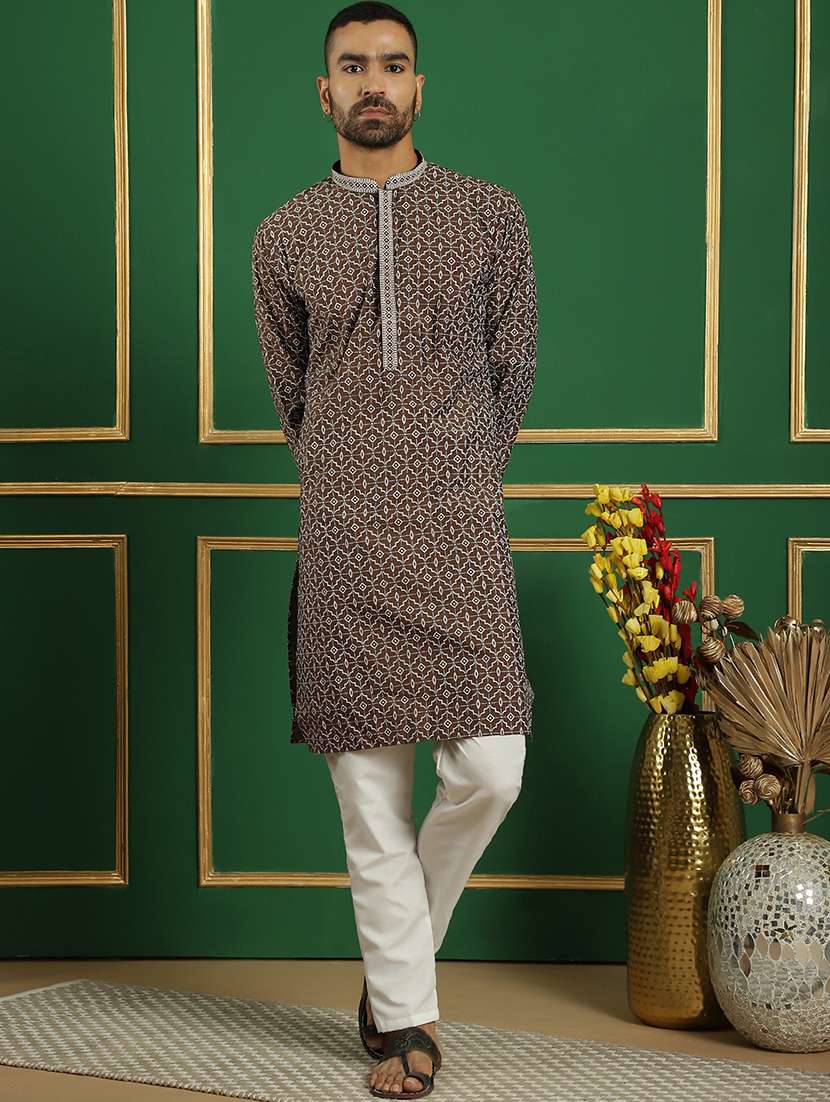 men mandarin neck kurta pyjama ethnic wear set - 21717307 -  Standard Image - 1