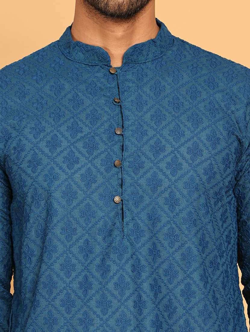 men embroidered kurta pyjama ethnic wear set - 21717313 -  Standard Image - 4