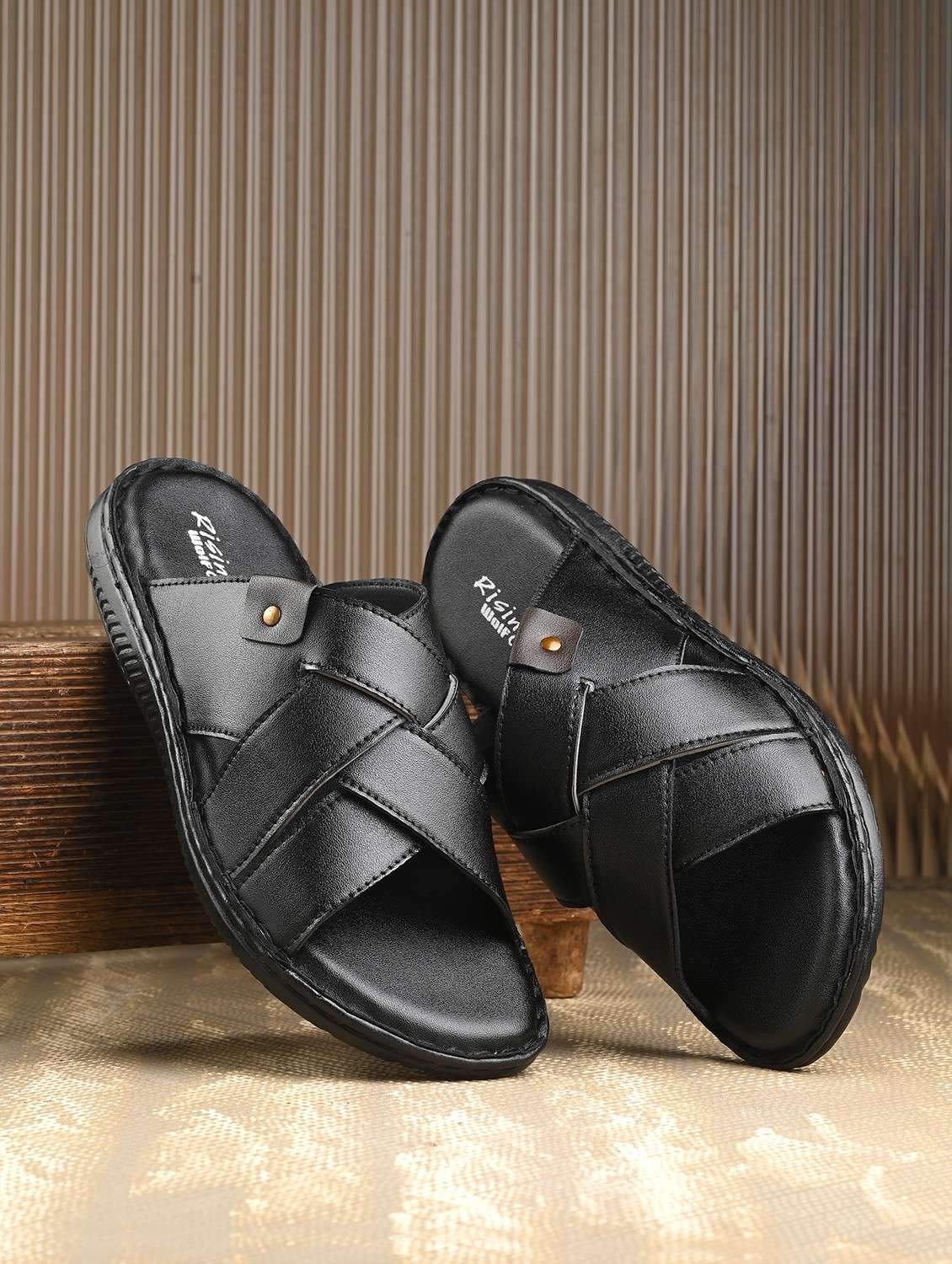 men black slip on sandal
