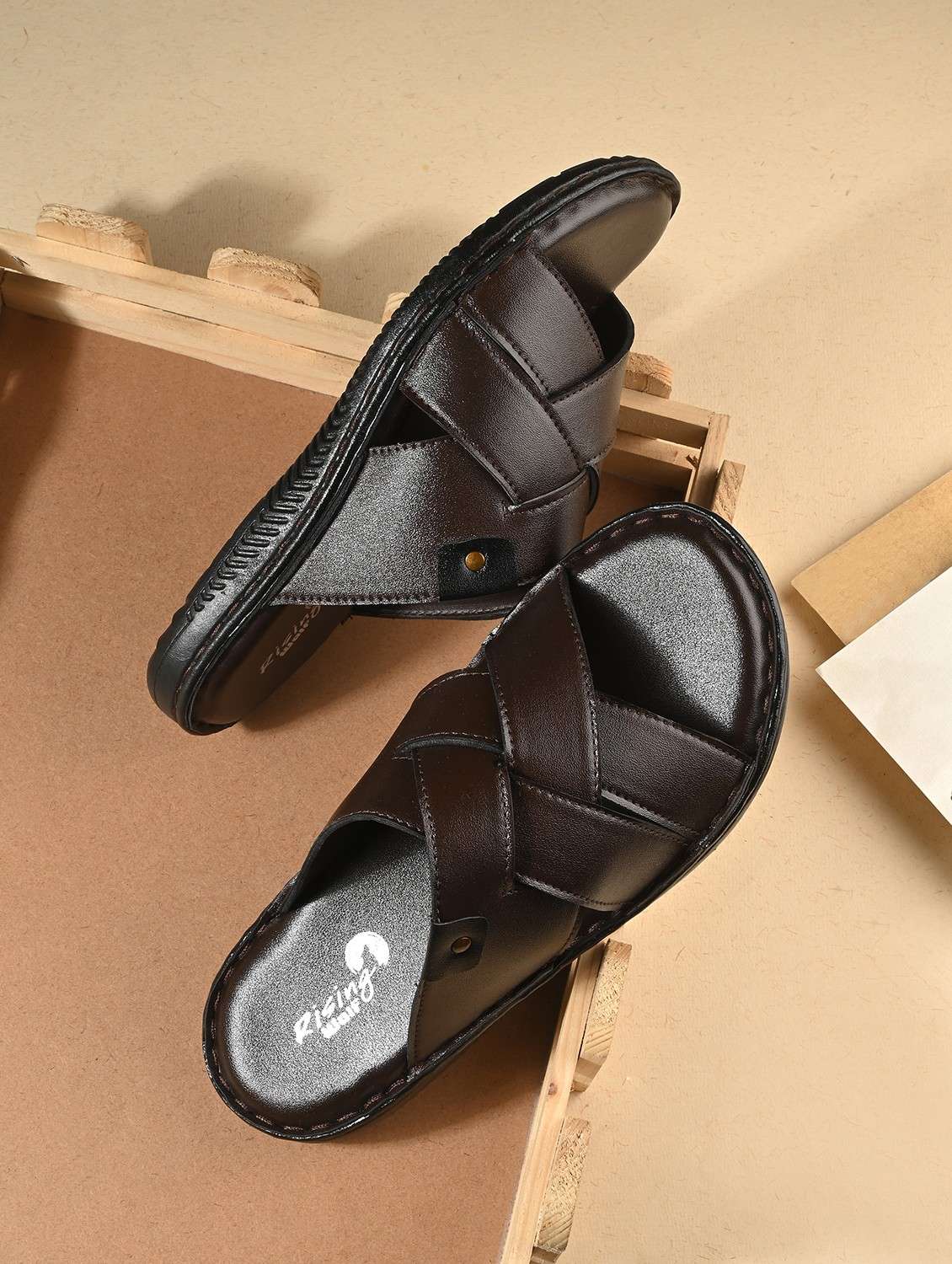 men brown slip on sandal