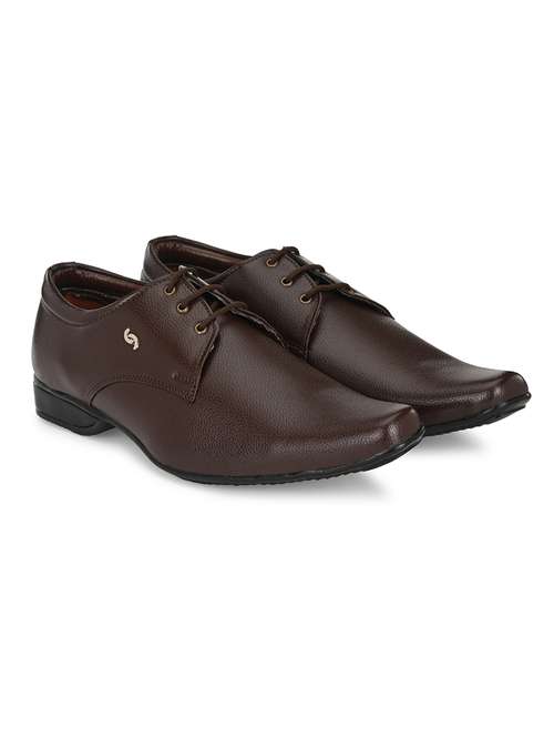 brown synthetic laceup derbies - 21717409 -  Standard Image - 0