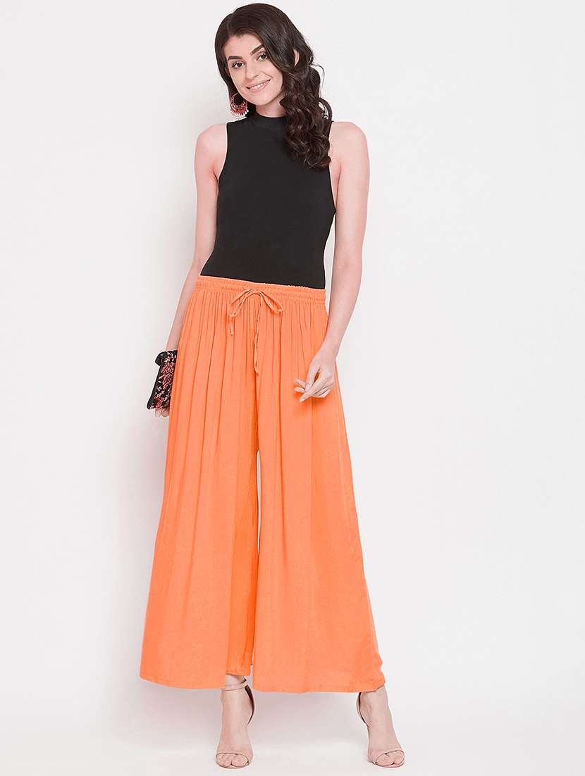 women solid mid rise palazzo - 21717418 -  Standard Image - 4