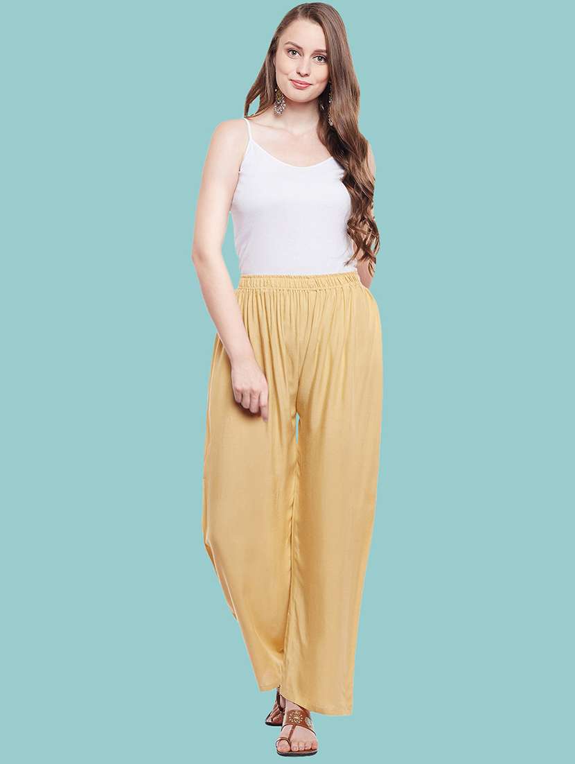 women solid mid rise palazzo - 21717432 -  Standard Image - 4
