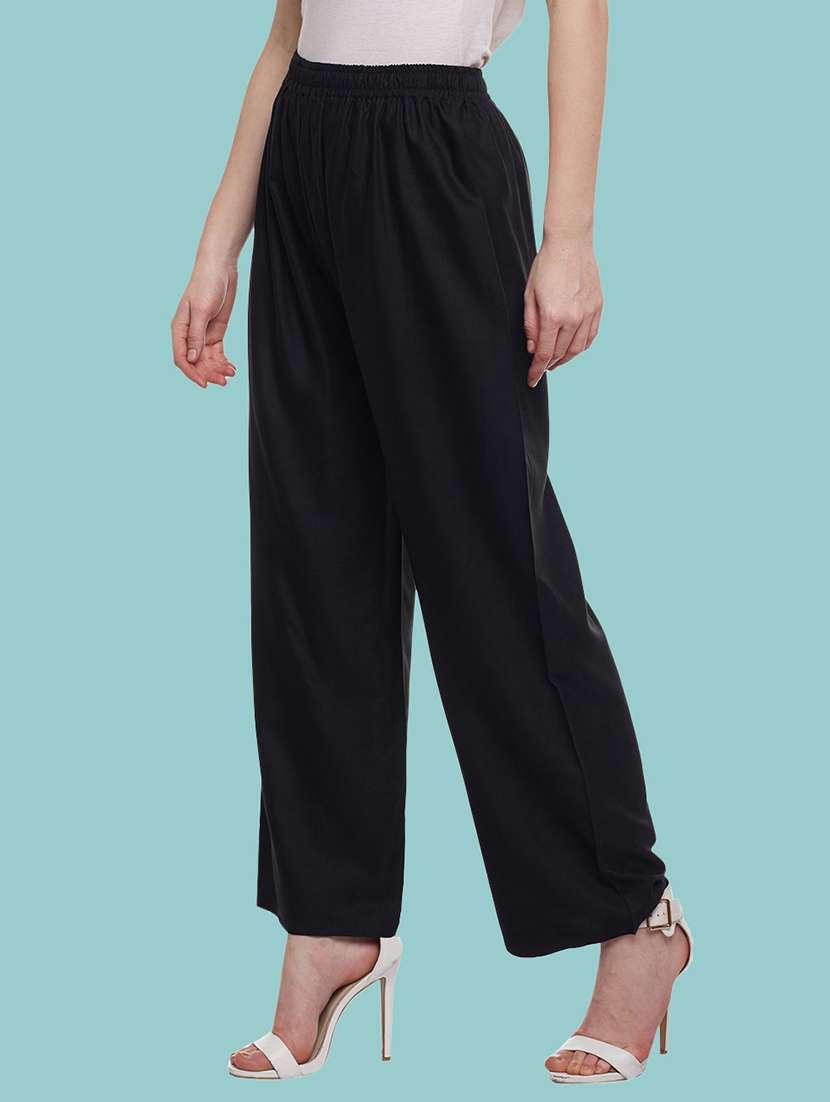women solid mid rise palazzo - 21717434 -  Standard Image - 1