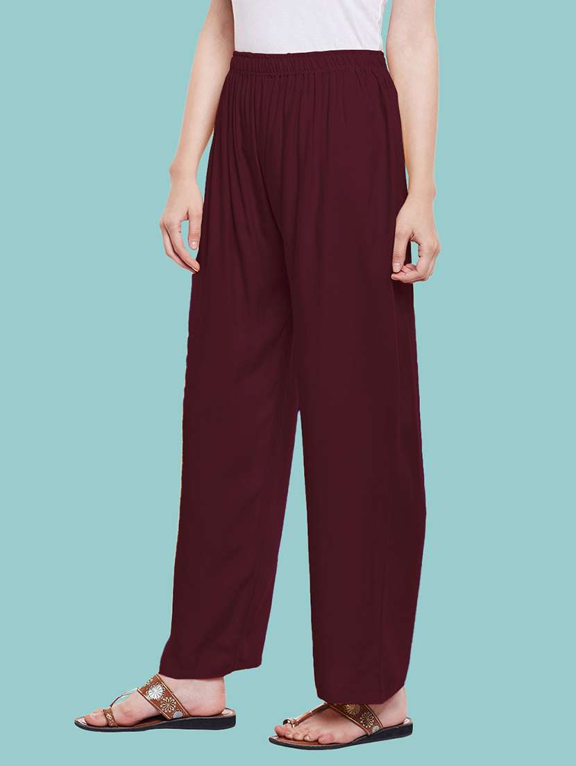 women solid mid rise palazzo - 21717435 -  Standard Image - 1