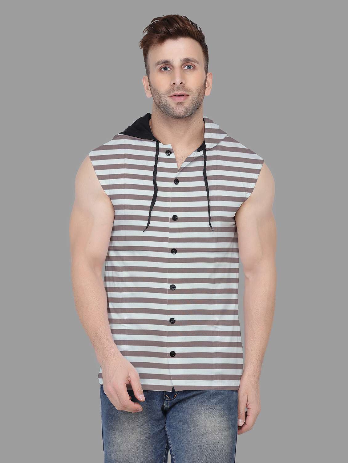 men sleeveless striped t-shirt