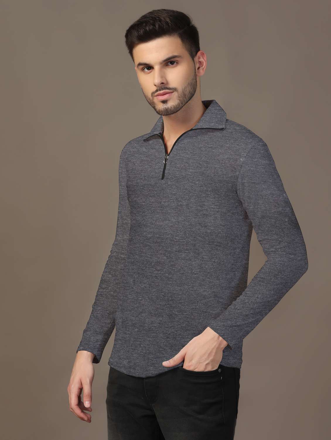 men long sleeves plain polo t-shirt - 21717457 -  Standard Image - 1