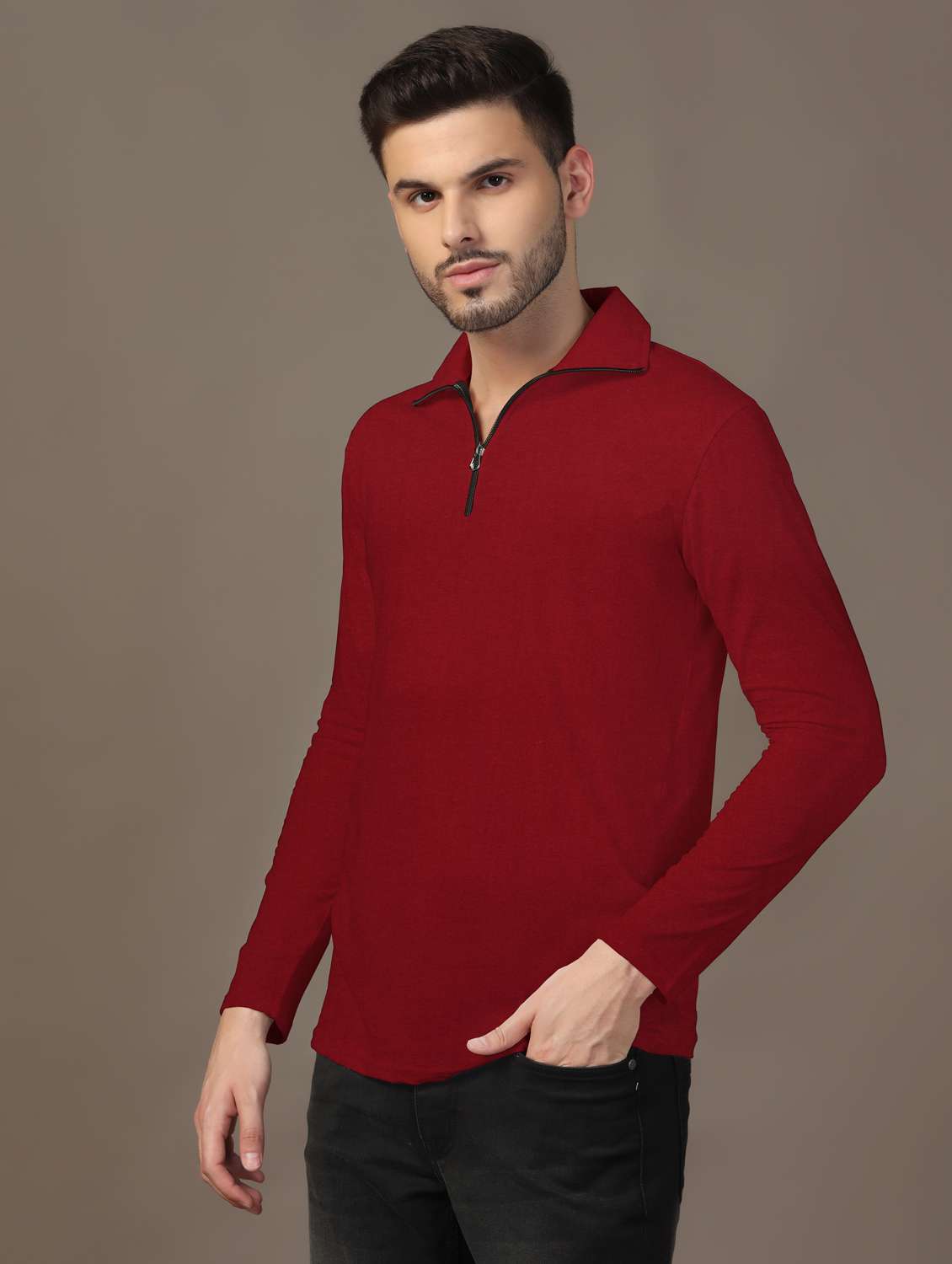 men long sleeves plain polo t-shirt - 21717458 -  Standard Image - 1