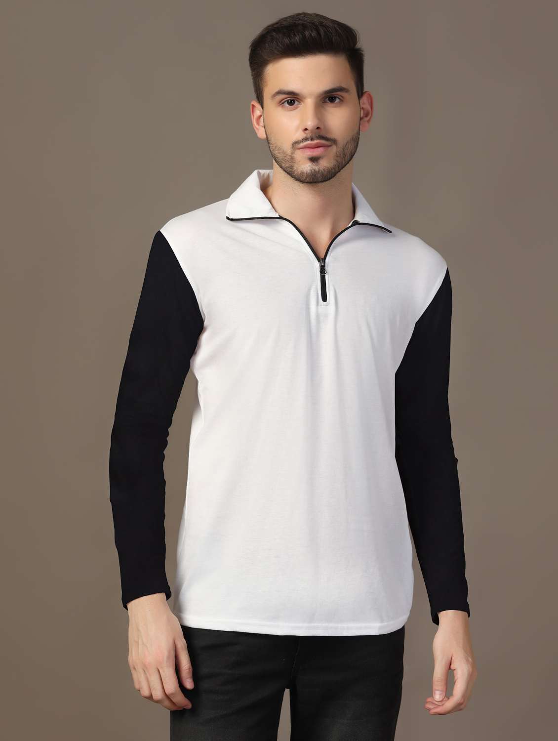 men long sleeves color block polo t-shirt