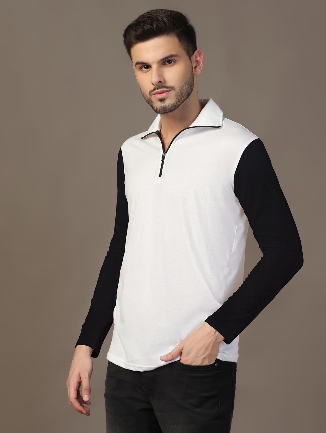 men long sleeves color block polo t-shirt - 21717466 - Standard Image - 1