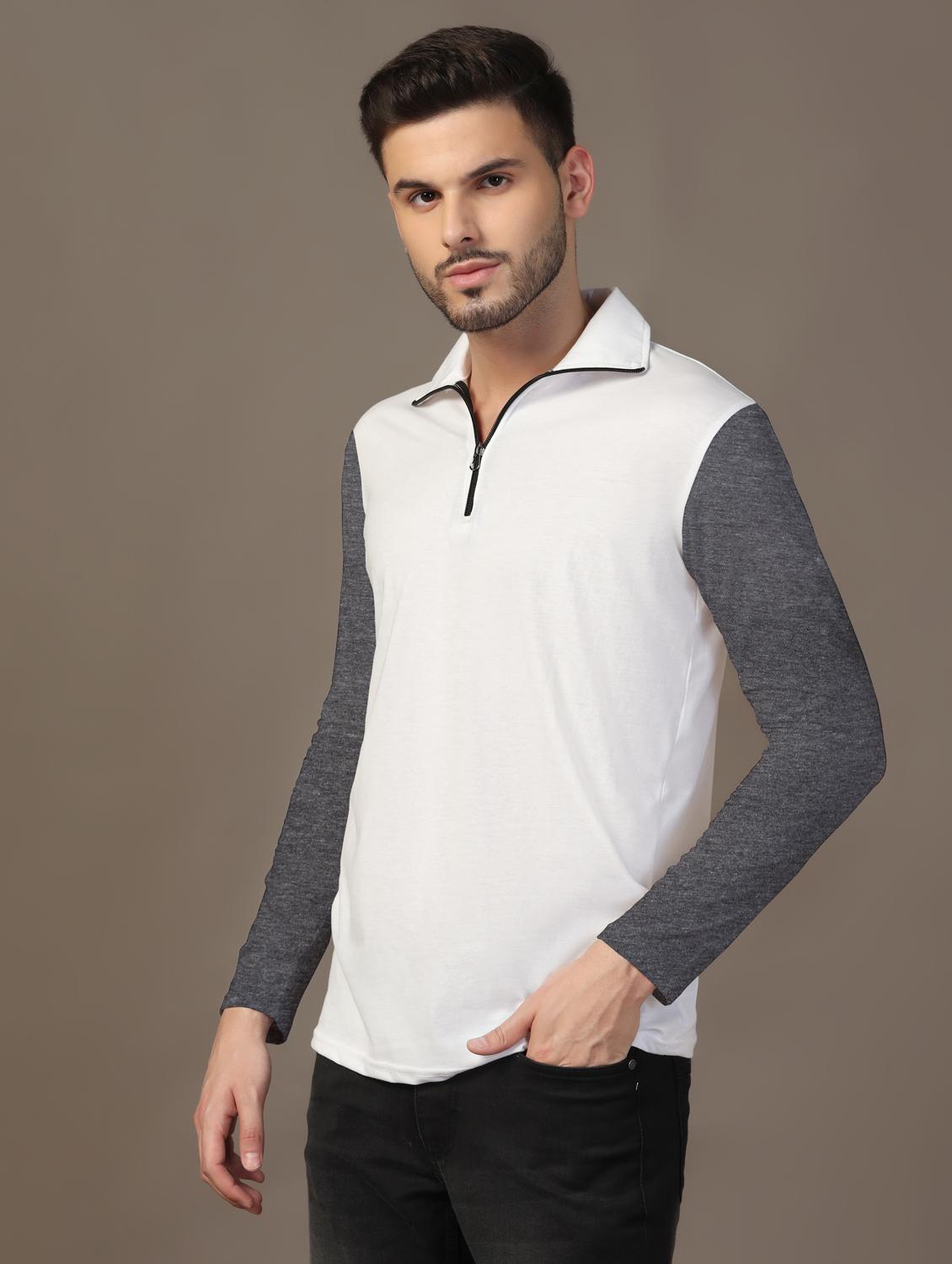 men long sleeves color block polo t-shirt - 21717467 - Standard Image - 1