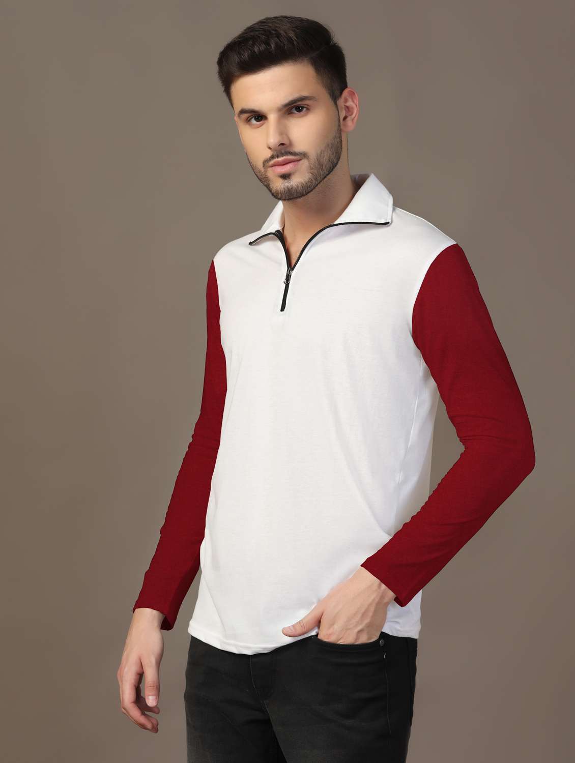 men long sleeves color block polo t-shirt - 21717468 -  Standard Image - 1