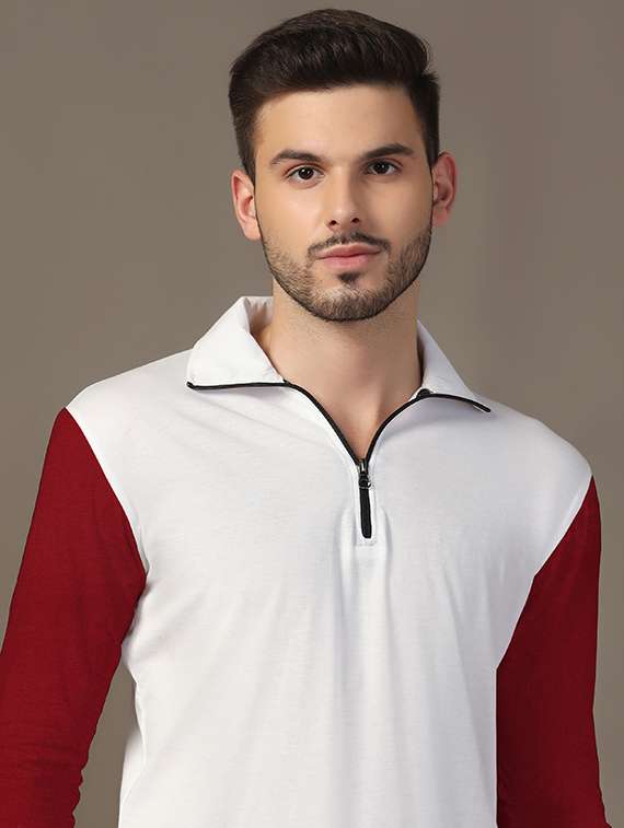 men long sleeves color block polo t-shirt - 21717468 - Standard Image - 4