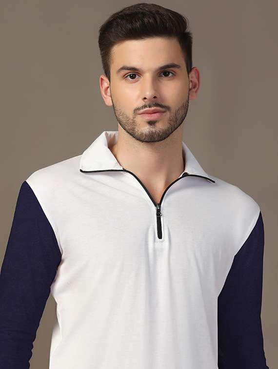 men long sleeves color block polo t-shirt - 21717470 -  Standard Image - 4