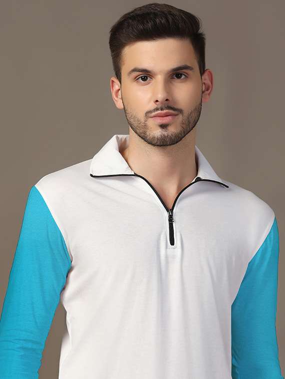 men long sleeves color block polo t-shirt - 21717471 -  Standard Image - 4