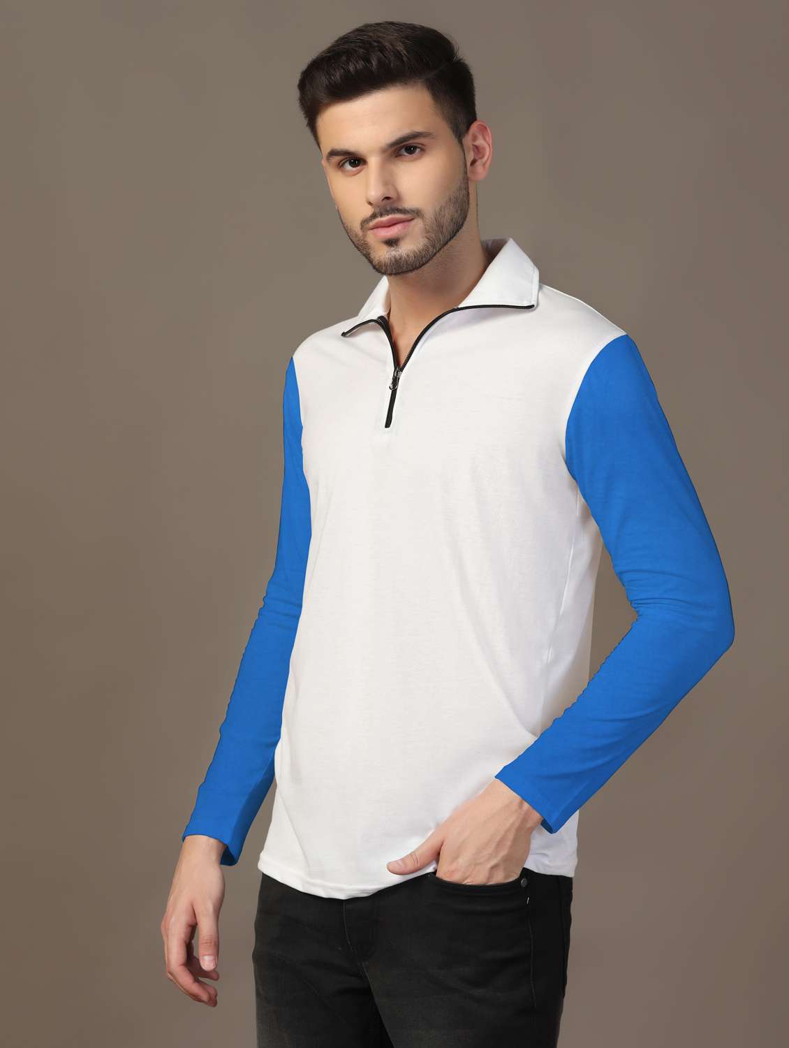 men long sleeves color block polo t-shirt - 21717473 -  Standard Image - 1