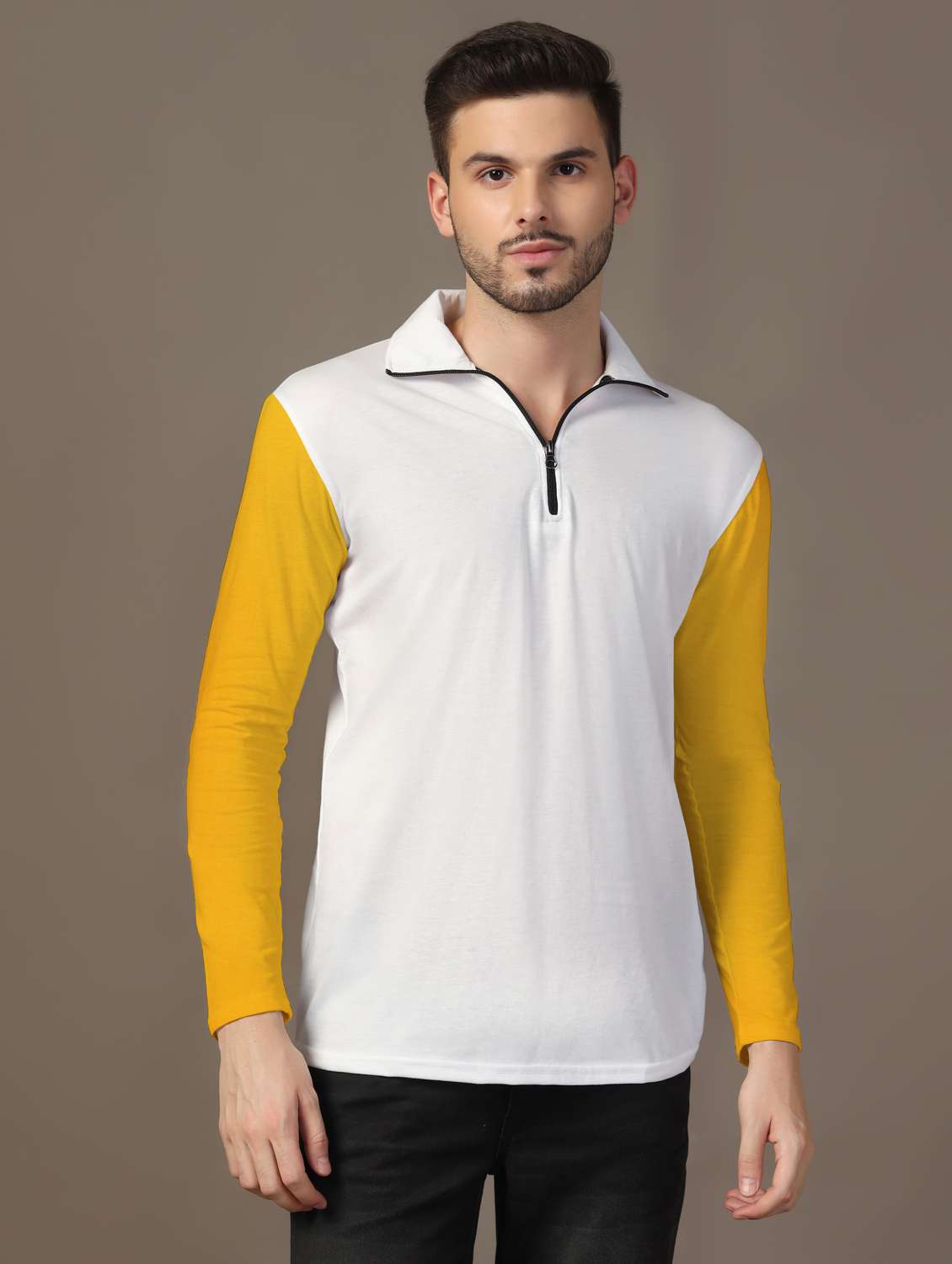 men long sleeves color block polo t-shirt