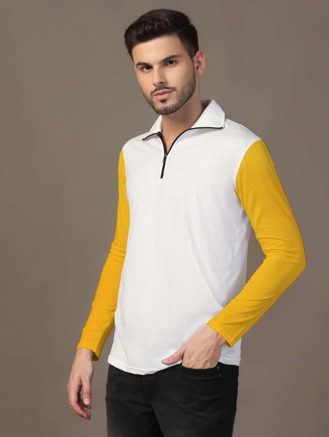 men long sleeves color block polo t-shirt - 21717474 -  Standard Image - 1