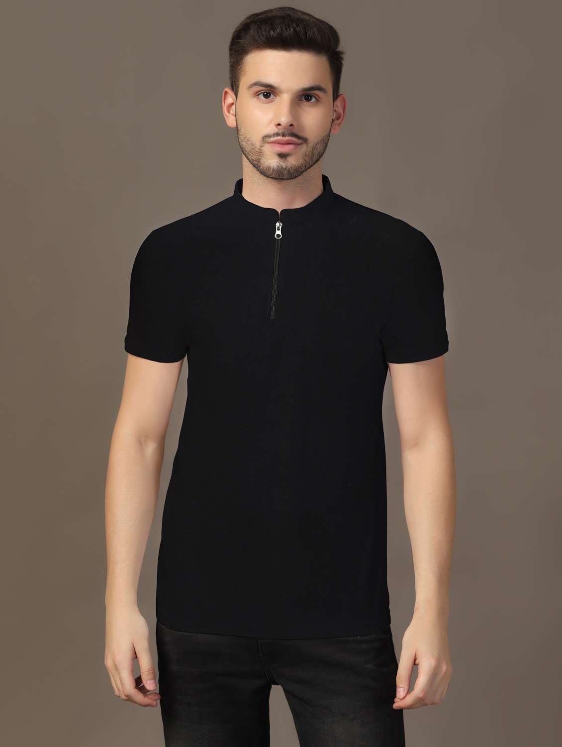 men mandarin neck plain t-shirt