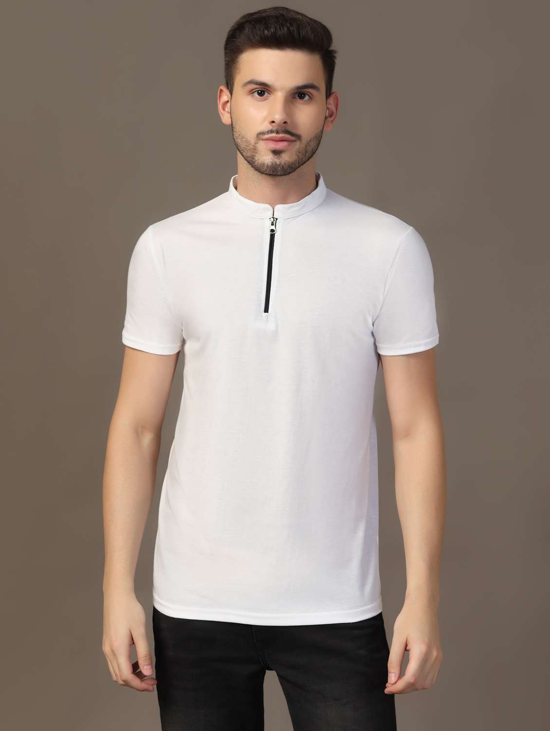 men mandarin neck plain t-shirt