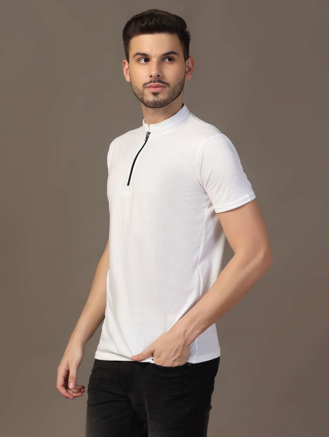 Men Mandarin Neck Plain T-shirt - 21717493 -  Standard Image - 1