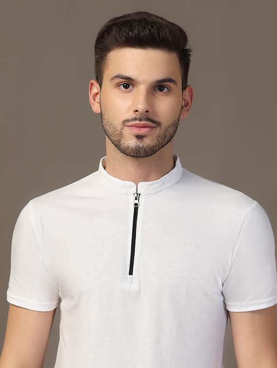 Men Mandarin Neck Plain T-shirt - 21717493 -  Standard Image - 4