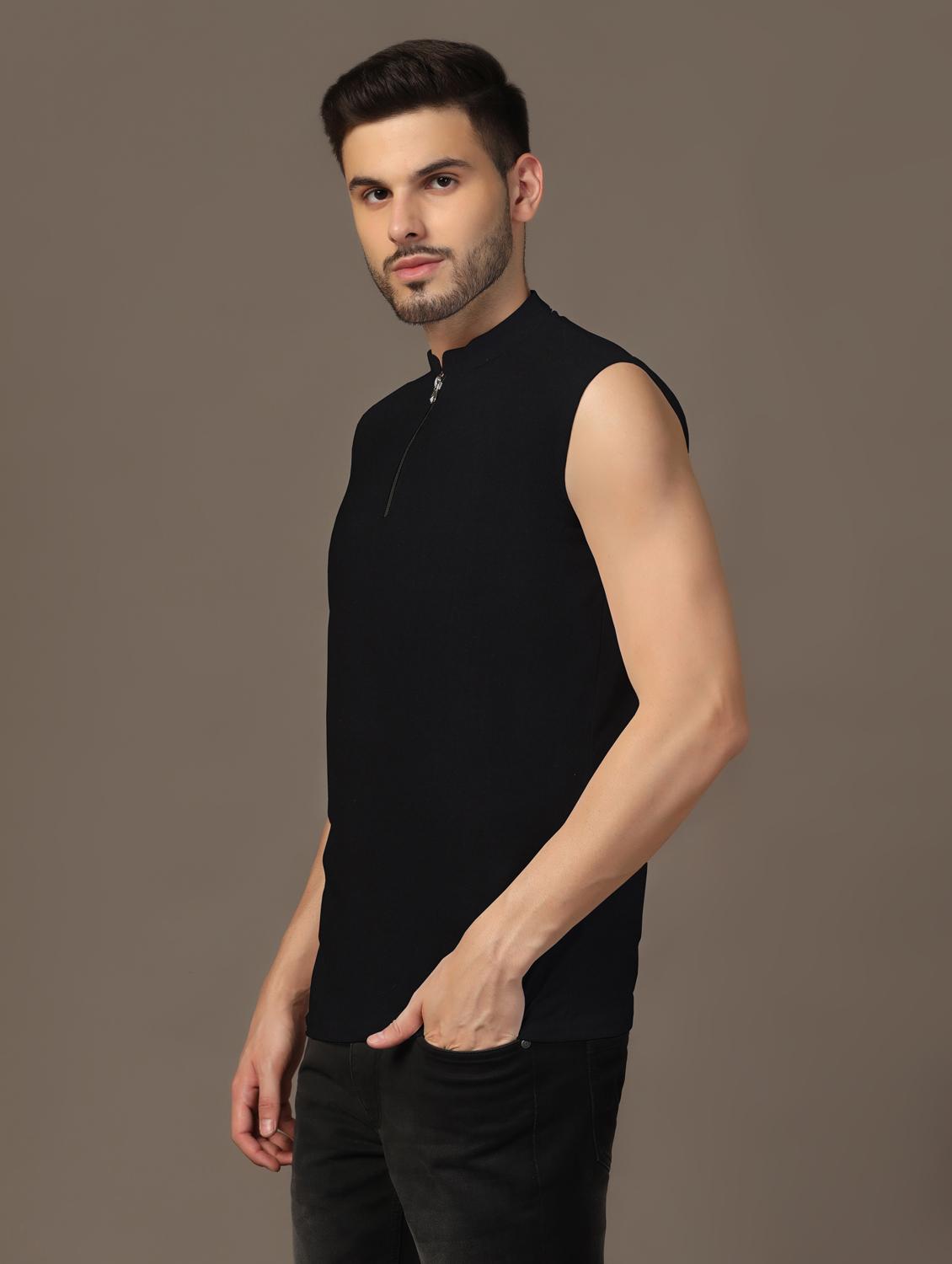 men mandarin neck plain t-shirt - 21717505 - Standard Image - 1