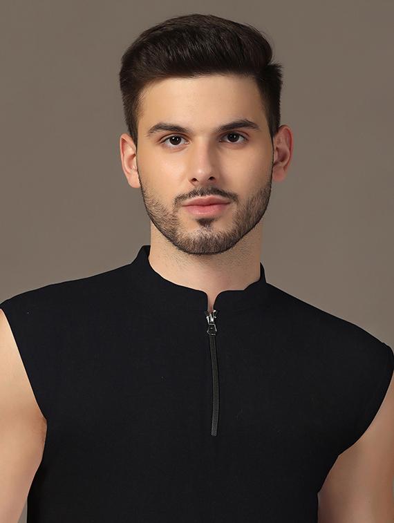 men mandarin neck plain t-shirt - 21717505 - Standard Image - 4