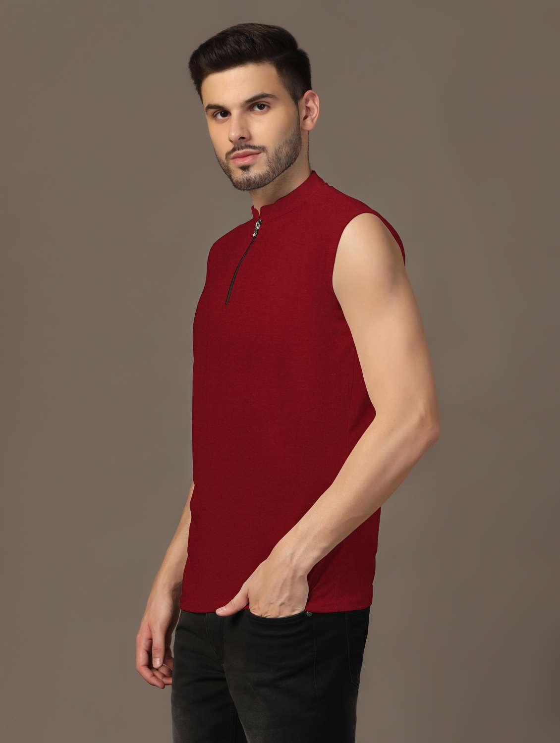 men mandarin neck plain t-shirt - 21717507 -  Standard Image - 1
