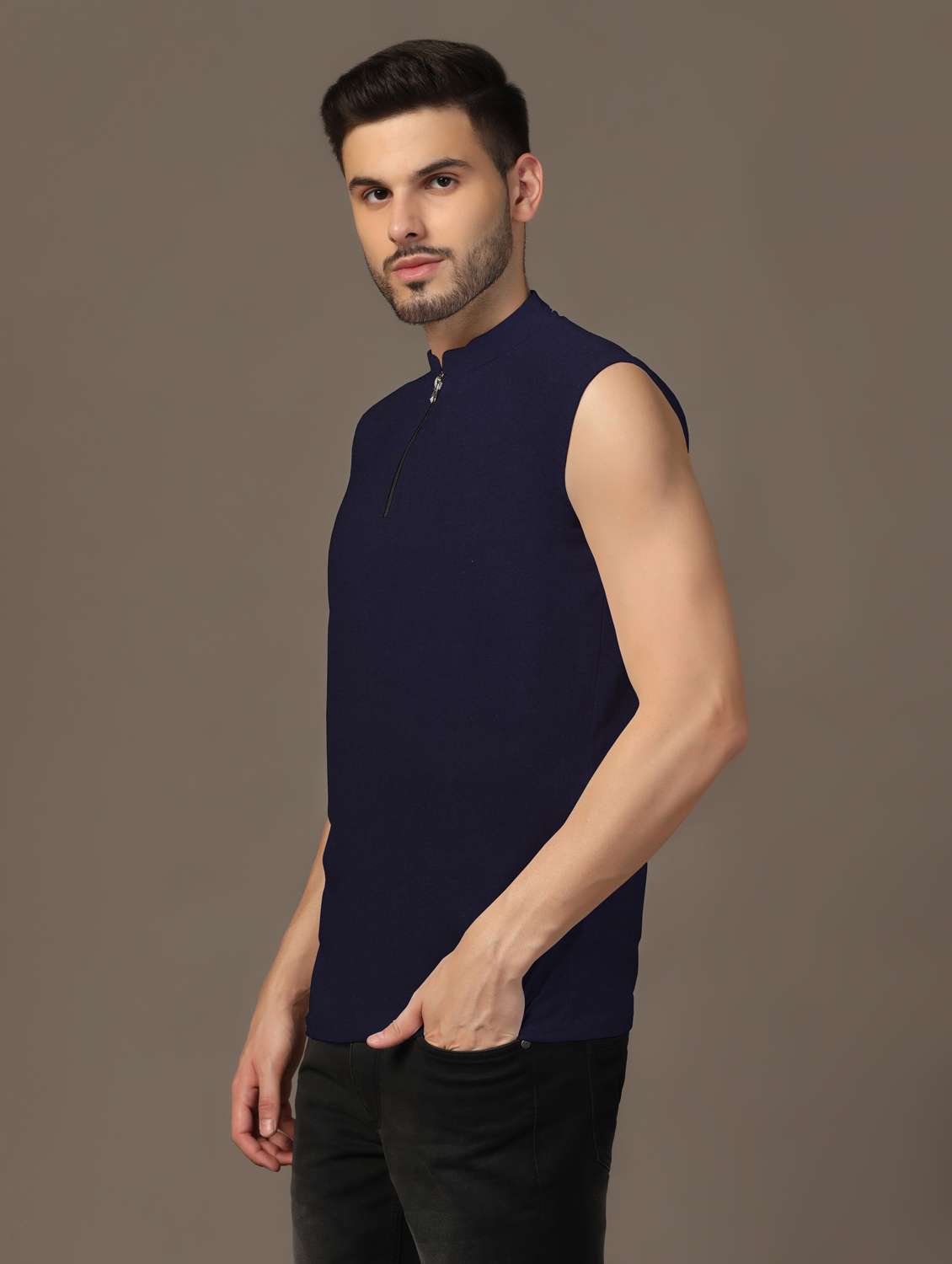 men mandarin neck plain t-shirt - 21717509 -  Standard Image - 1