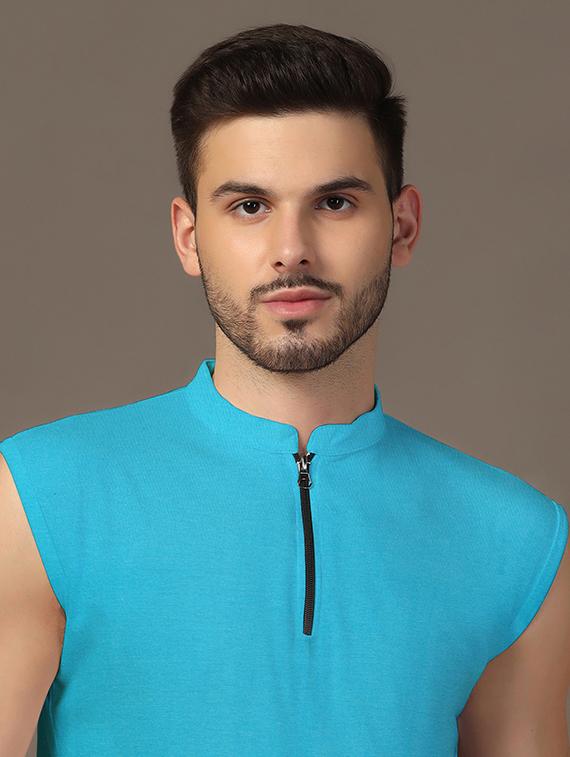 men mandarin neck plain t-shirt - 21717510 - Standard Image - 4