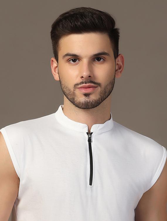 men mandarin neck plain t-shirt - 21717513 - Standard Image - 4