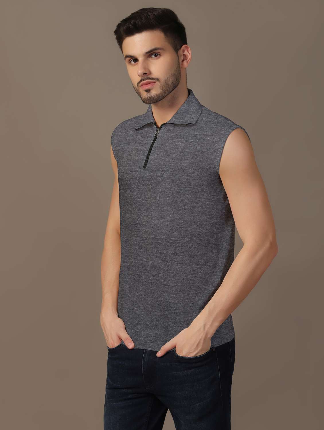men sleeveless plain polo t-shirt - 21717526 -  Standard Image - 1