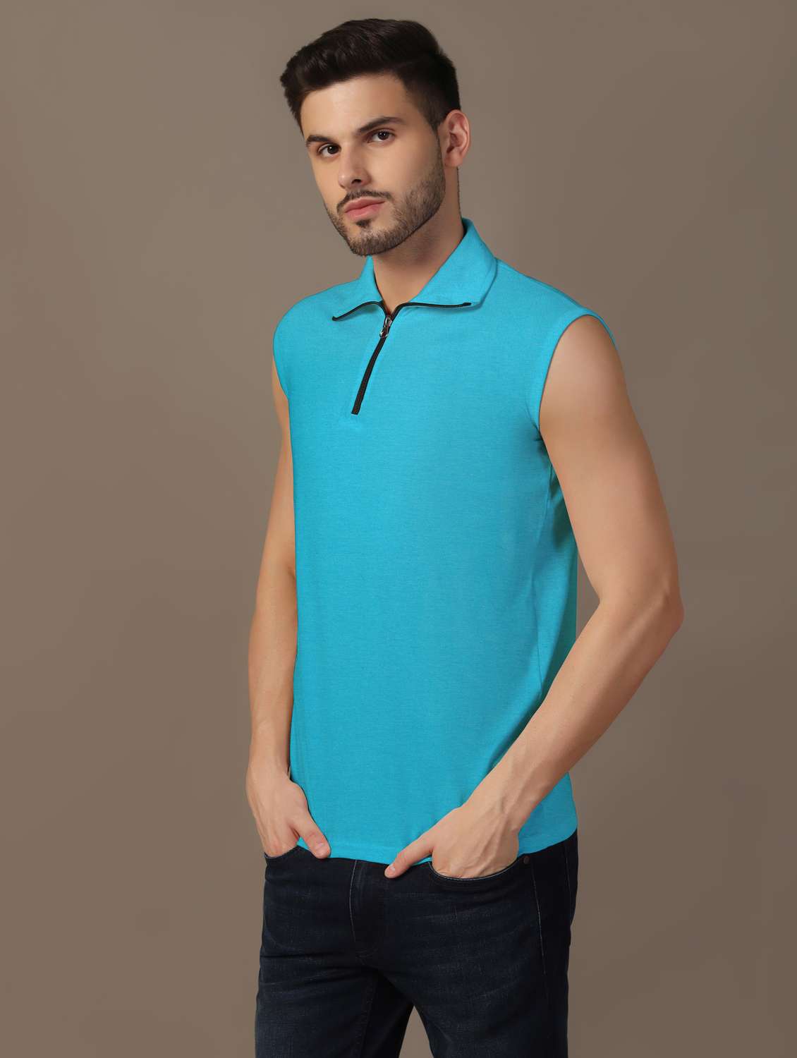 men sleeveless plain polo t-shirt - 21717530 -  Standard Image - 1