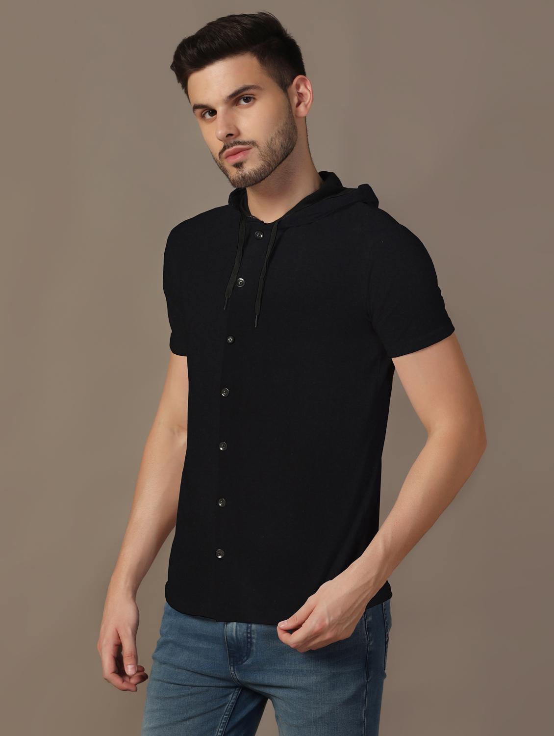 men slim fit short sleeve hooded shirt - 21717535 - Standard Image - 1