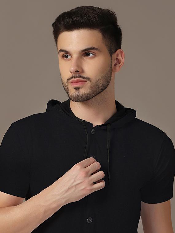 men slim fit short sleeve hooded shirt - 21717535 - Standard Image - 4