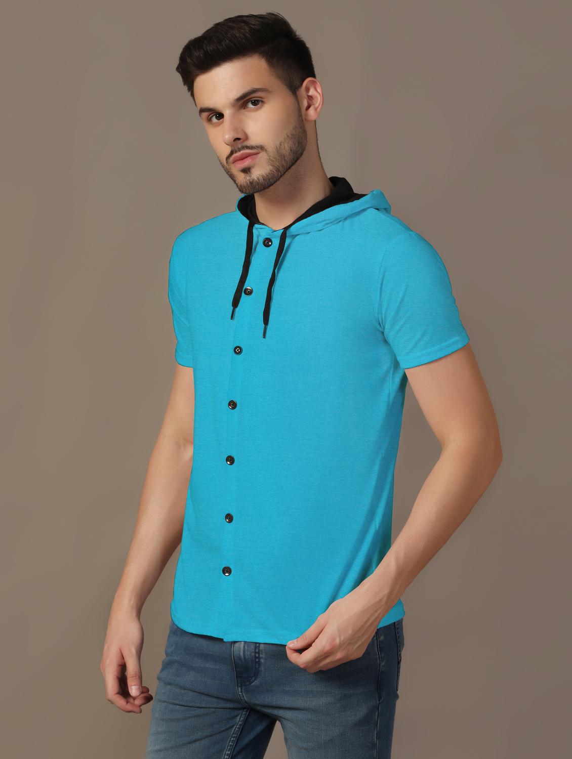 men slim fit short sleeve hooded shirt - 21717540 - Standard Image - 1