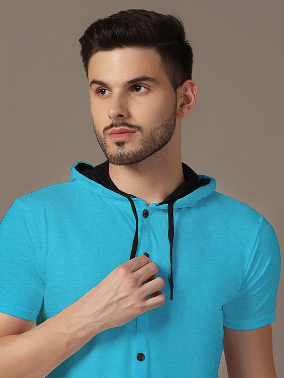 men slim fit short sleeve hooded shirt - 21717540 - Standard Image - 4