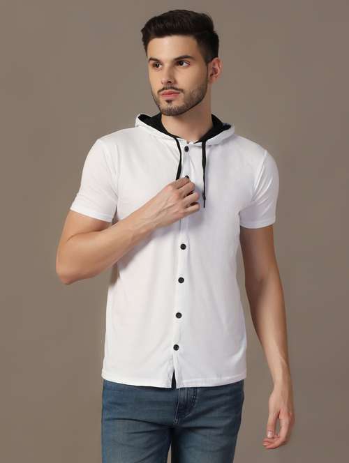 men slim fit short sleeve hooded shirt - 21717543 - Standard Image - 0