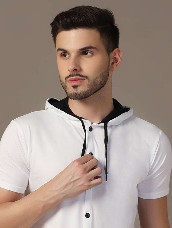 men slim fit short sleeve hooded shirt - 21717543 - Standard Image - 4