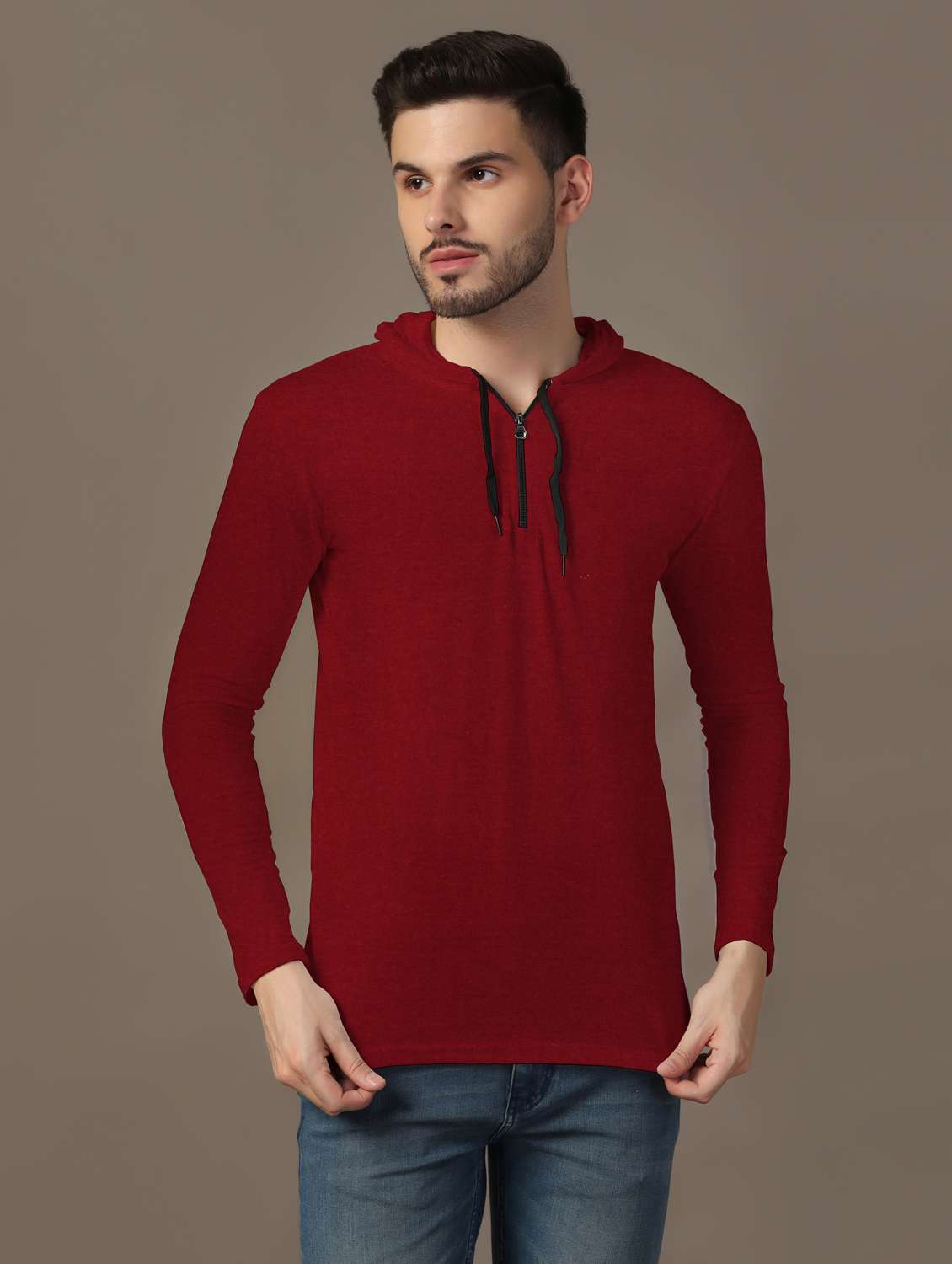 men hooded plain t-shirt