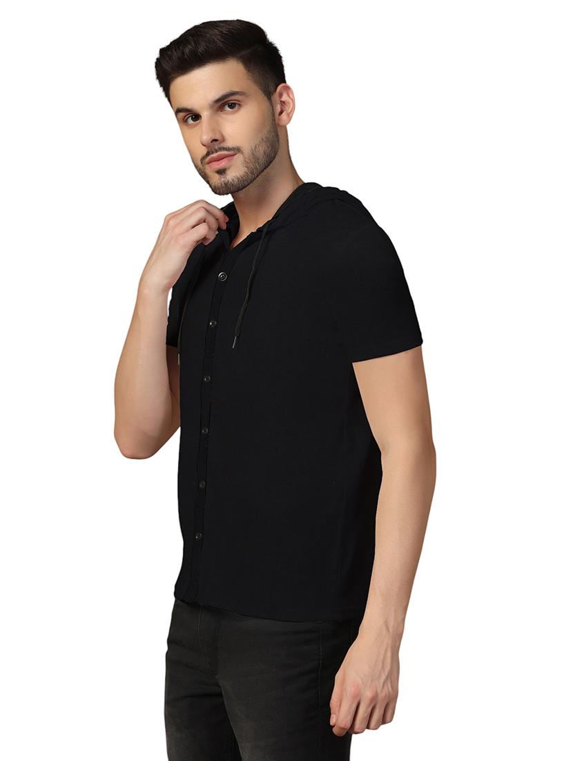 men slim fit short sleeve hooded shirt - 21717605 - Standard Image - 1